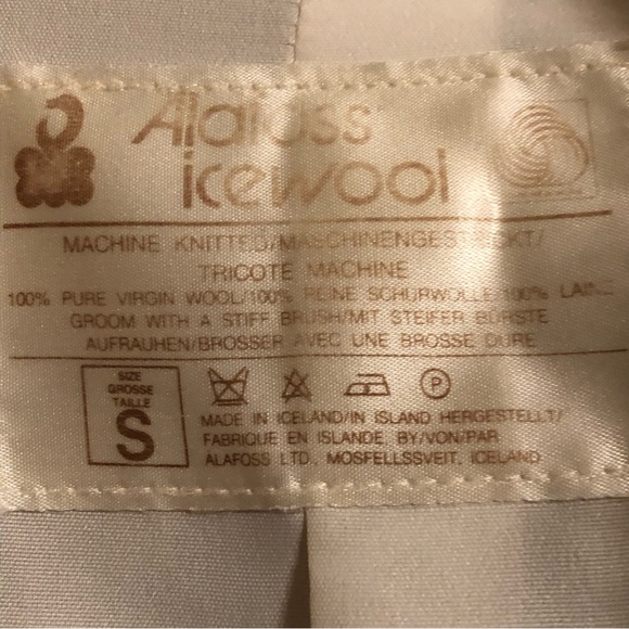 ALAFOSS ICEWOOL Ivory & Brown Virgin Wool Full-Zip Belted Sweater Coat-  Sz S - Picture 3 of 10